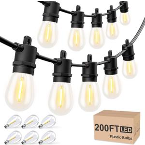 Svater Outdoor String Lights 200 FT, Patio Lights for Outside with Shatterproof LED Bulbs, Waterproof IP65 Commercial Hanging Light for Backyard Porch Balcony Bistro Party (2X100FT)