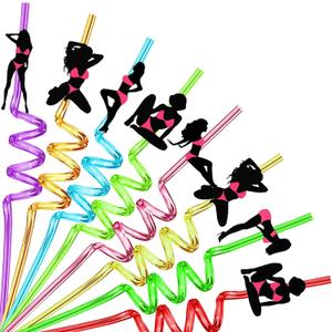 24PCS Bachelorette Theme Straws Bachelor Dancer Crazy Straws Reusable Fun Drinking Twisty Straw for Bachelor Party Adults Party Favors Decoration with 2 PCS Cleaning Brushes(Bachelorette Party Dancer)