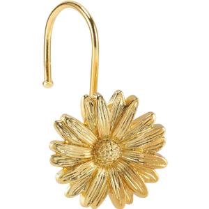Metal Daisy Shower Curtain Hooks, Rust-Resistant Hooks for Shower Curtain Rods, Set of 12, Bathroom Daisy Flowers Heavy Duty Design Beautiful Floral Decoration (Gold)