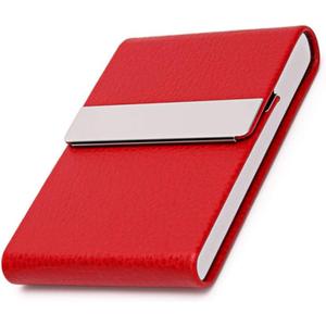 TopHomer Business Card Holder Portable PU Leeather and Stainless Steel Multi Card Case with Magnetic Closure (Red)