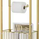 Toilet Paper Holder with Storage Shelf - Freestanding Roll Dispenser for Bathroom, Bathroom Organizer for Tissues and More Gold