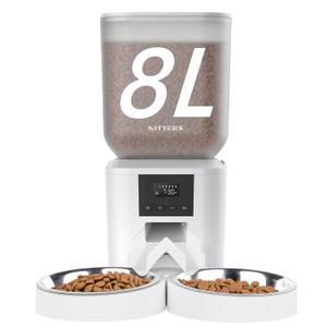 Automatic Cat Feeder for 2 Cats  8L/34 Cups Large Capacity Auto Food Dispenser with LCD Screen, 2 Food Trays, Timed Cat Feeder, Up to 50 Portions 6 Meals Per Day, Keep Fresh