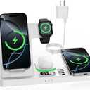 Dual Phone Wireless Charging Station for Apple Devices, Magnetic Charging Station for iPhone with Auto Switch 7-Color Light&Clock, Family Watch Charger for iPhone17 for iWatch11 for AirPods Pro3(White