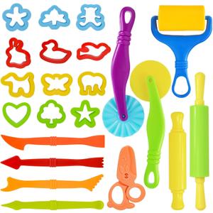 Dough Tool Set, 22 Pcs Dough Tools Sets for Kids Ages 4-8, Dough Accessories Includes Cutters Roller, Rolling Pins, Safety Scissors, Plastic Knife, Animal Shapes Cutters