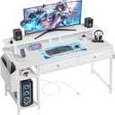 White Computer Desk with Shelves and Drawers - 47 Inch Home Office Desk with Drawers and Shelves, Small White Desk with Shelves, Computer Desk with Monitor Stand, RGB Gaming Desk with Power Outlet (47.2", White)