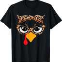 Girls Thanksgiving Turkey Face Leopard Glasses Women Turkey T-Shirt
