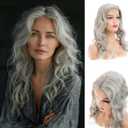 Long Curly Wavy Gray Lace Wig for Women Middle Part Small Lace Front Wig Synthetic Halloween Cosplay Costume Replacement Wigs