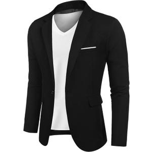 COOFANDY Men's Blazer Casual Sport Coats Slim Fit One Button Suit Jacket Lightweight Sports Jacket (Large, Dark Black)