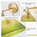 LINSEEDS Plug in Wall Sconces Set of 2, Vintage Wall Sconce Light with Gradient Green Glass Lampshade, Bedroom Wall Sconce with Switch and Plug in wall lamp Cord, Gold Wall Light Wall Decor Set of 2