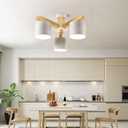 3 Light Modern Ceiling Pendant Light 24 Inch Wood Recessed LED Ceiling Light Flush Mount Pendant Lighting Living Room, Bedroom, Foyer, E26 White Proximity Ceiling Light Fixture