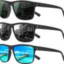Square Polarized Sunglasses for Men and Women Lightweight Frame Sun Glasses with UV Protection (A05 Black/Black+black/Blue+black/G15)