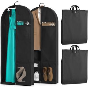2 Pack Heavy Duty Garment Bags for Travel Suit Bags, Dress Bags, Garment Bags for Hanging Clothes with Pockets Men's Suit Holder for Cospaly, Shirts, Coats, Dresses (Black, 2Pack 43")