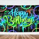 Imirell Neon Birthday Backdrop 7Wx5H Feet Glow-in-The-Dark Fluorescent Graffiti Fluid Brick Wall Funny Colorful Polyester Fabric Cool Photography Backgrounds Photo Shoot Decor Props Decoration