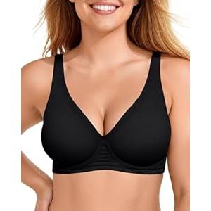 OEAK Womens Deep V Bras Wireless Comfortable Bra Supportive No Underwire Bras Tshirt Push Up Bralettes Plunge Seamless Bra Carbon Black XL