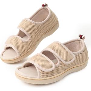 WALKFUN Women's Slippers with Arch Support, Adjustable Open Toe Shoes for Women, Diabetic Sandals with Memory Foam for Plantar Fasciitis, 9