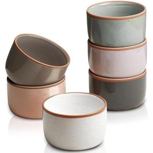 Morandi Color Ramekins Set of 6, 6 oz Creme Brulee Ramekin Oven Safe, Porcelain Ramekin Bowls, Mini Cheesecake Pans, Small Baking Dish, Dipping Sauce Bowls, Ramekins for Baking Souffle, Ice Cream