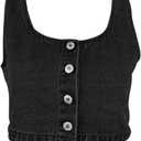 Limerose Women's Reversible Denim Tank Top Button Front Crop Sleeveless Cami (XL)