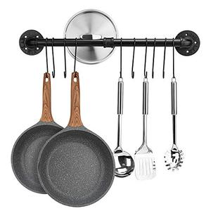 Toplife 27 inch Pot Rack, Kitchen Wall Mounted Detachable Pan Lid Utensils Organizer Hanging Rail with 10 Hooks, Black