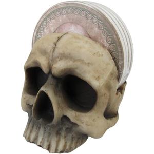 DWK Decorative Skull Holder with Drink Absorbent Coasters | 4 Piece Coasters for Drinks Absorbent with Holder Set | Goth Kitchen Accessories and Skull Bar Decor - 5"