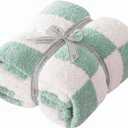 Oversized King Checkered Blanket for Couch - Super Soft Extra Large Throw Blankets for Bed Fluffy Fuzzy Plush Lightweight Cozy Blanket120" x 120",Sage Green