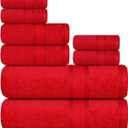 Casa Lino Bath Towel Set of 8 (2 Bath Towels, 4 Wash Cloths & 2 Hand Towels for Bathroom) - 100% Cotton - Highly Absorbent & Quick Dry - Guest Room Essentials for Bathroom Set - (Red)