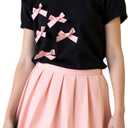 RoseSeek Girl's 2 Piece Preppy Summer Outfits 3D Bowknot T Shirt and Mini Pleated Skirts Clothing Set (Pink), 10Y