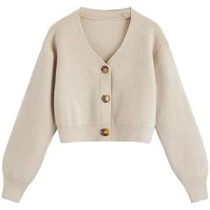 SweatyRocks Girl's Long Sleeve Drop Shoulder V Neck Button Front Ribbed Knit Cardigan Sweaters S