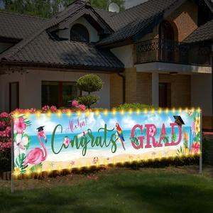 Oudain Aloha Congrats Grad Banner with LED Lights Class of 2026 Graduation Decorations Lighted Hawaiian Summer Tropical Yard Banner Luau Grad Yard Sign Graduation Backdrop for 2026 Graduates Party