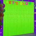 Glow in The Dark Tinsel Curtains 2 Pack - 3.3x6.6ft UV Reactive Fluorescent Party Backdrop for Neon, Birthday, Pride Decorations, Pre-Taped, Lightweight Waterproof (Green)