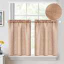 MIULEE Linen Textured Kitchen Curtains 30 Inch Length Over Sink Light Filtering Half Window Curtain Semi Sheer Farmhouse Short Rod Pocket Cafe Tier Curtains 2 Panels for Bathroom, W26XL30, Brown