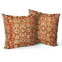 Knagsfa Boho Pillow Covers 16"x16" Set of 4 Monaco Red Bohemian Carpet Double Sided Pattern Linen Pillowcases Cushion Cover for Farmhouse Couch Sofa Bed Decorative, Only Pillowcase