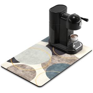 Rnivvi Coffee Mat, 12" x 19" Cute Boho Theme Coffee Bar Mats for Espresso Machine Station Accessories and Organizer, Hide Stain Rubber Backed Absorbent Dish Drying Pad for Kitchen Counter, Circle (Abstract Art Circle)