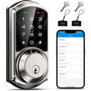 Veise VE06 Smart Deadbolt with App Control, Keyless Entry Smart Lock for Front Door, Electronic Digital Door Lock with Code, Easy Install, Satin Nickel