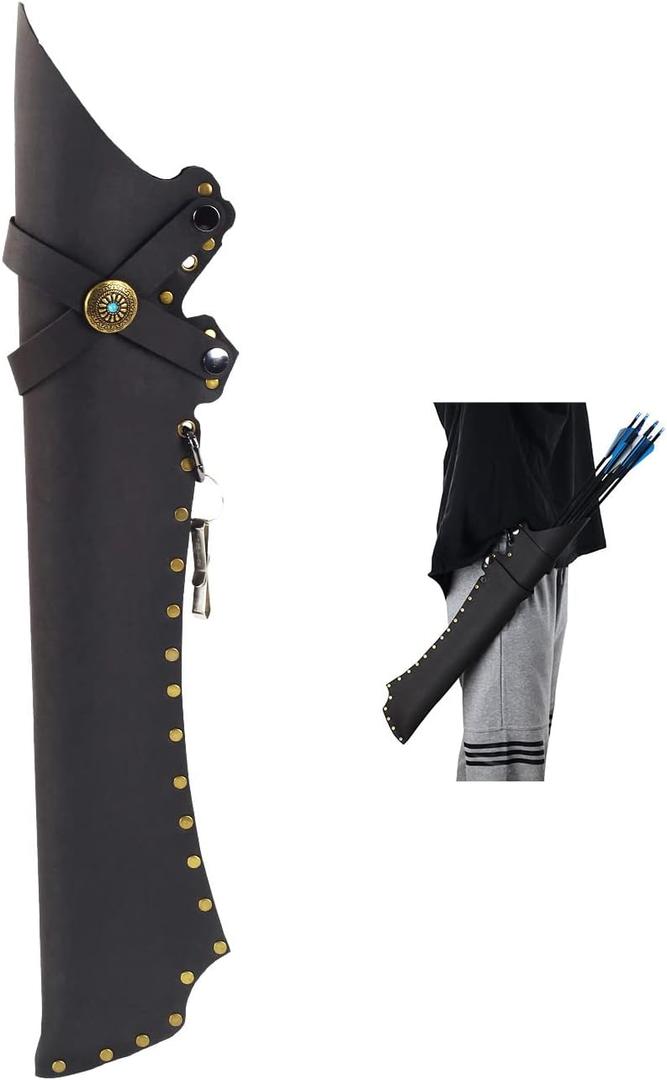 Archery Arrow Quiver Archery Back Arrow Quiver Holder PU Leather Archery Quiver with Belt Clip for Field and Practice (Black)