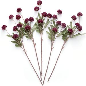Laelfe 12Pcs Burgundy Flowers Artificial Pompon Mum, Fake Kiku Flowers Silk Small Mini Chrysanthemum Ball Faux Mum Decor for Autumn Filler DIY Bouquet Centerpieces Arrangements Shower (Burgundy)