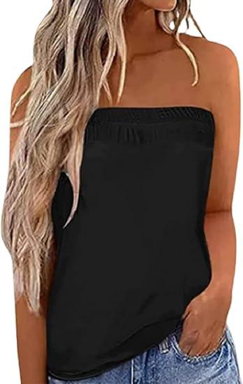 Women Striped Strapless Bandeau Tank Tube Tops Summer Backless Shirts, large
