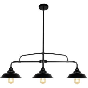 Modern Farmhouse Black Pendant Lighting Fixture, 3-Lights Industrial Linear Chandelier Metal Hanging Lamp for Kitchen Island Dining Room Living Room Hallway Pool Table