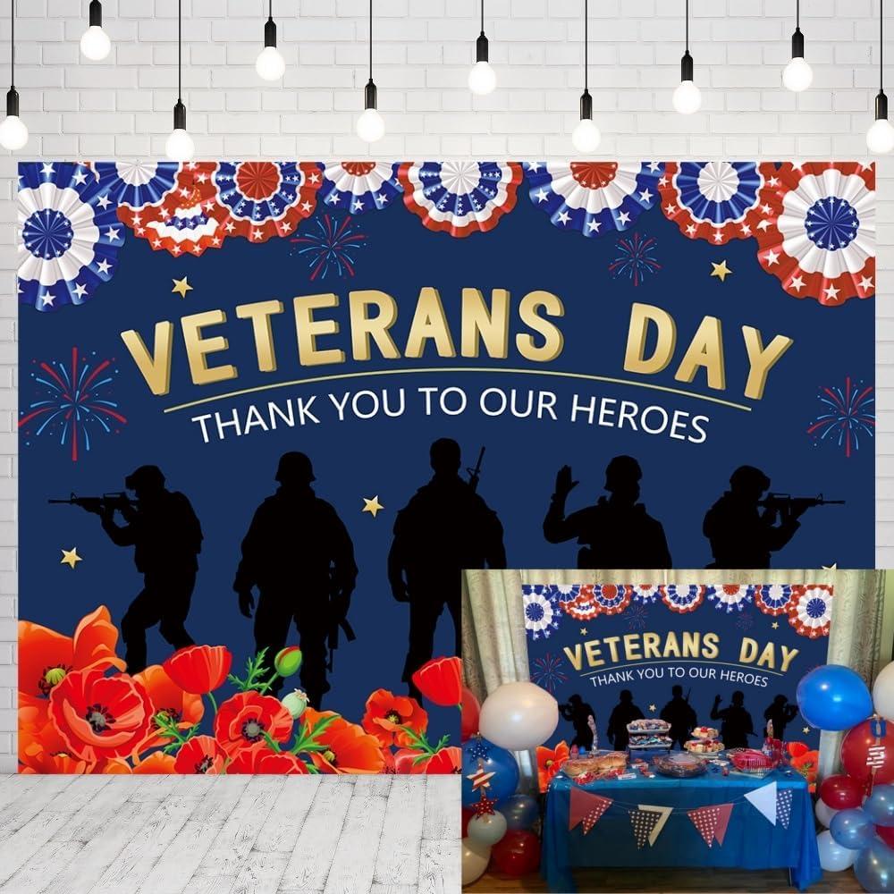 INRUI Veterans Day Photography Background Thank You to Our Heroes Banner Decorations Veterans Day Honoring All Who Served America Patriotic Party Photo Backdrop (8x6FT)