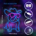 Cowboy French Bulldog Neon Light for Wall Decor, Dog with Cowboy Hat Led Light Up Sign, USB Connectivity Adjustable Brightness, Wall Decor for Dog Lover,Pet Shop, French Bulldog Gifts (Bule Pink)