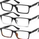 3pairs Reading Glasses Men-Blue Light Blocking Square Readers with Spring Hinge Computer Glasses (Mix)