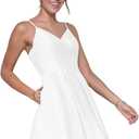 Spaghetti Strap Satin Short Homecoming Dress for Teens V Neck A Line Mini HOCO Dress Cocktail Party Gowns (2, White), Small