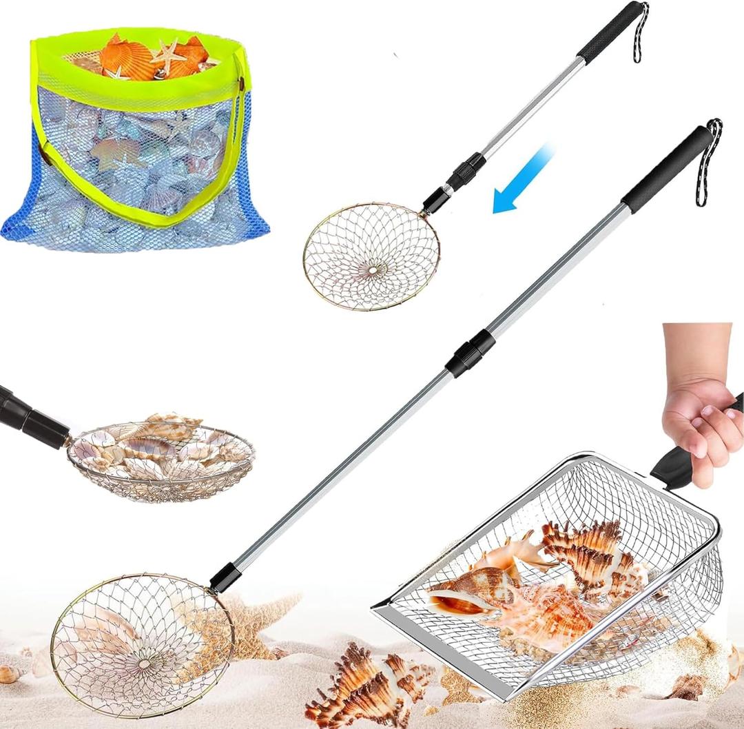 3Pcs Beach Sand Sifter, Adjustable Shark Teeth Sifter Shell Shovel Rock Scooper with Shell Collecting Bag- Beach Scoop Shovel and Sifter Tool for Picking Up Shells (Sand Sifter & Scooper) (Sliver) 3Pcs Beach Sand Sifter, Adjustable Shark Teeth Sifter Shell Shovel Rock Scooper with Shell Collecting Bag- Beach Scoop Shovel and Sifter Tool for Picking Up Shells (Sand Sifter & Scooper) (Sliver)