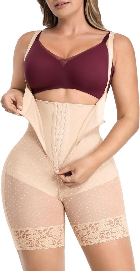 SHAPELLX Fajas Colombianas Shapewear for Women Tummy Control Plus Size Butt Lifting Bodysuit Post Partum Body Shaper (Beige, S)