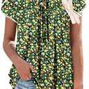 BETTE BOUTIK Womens Summer Tops Pleated Corded Short Sleeve Tunic Shirts Crewneck Blouses Tops S-3XL (XL)