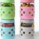 4 Pack Overnight Oats Containers with Lids Thickened Glass 16 oz Mason Jars with Silicone Sleeves Airtight Leak-Proof Cereal Meal Prep Jars for Chia Seed Pudding Oatmeal Yogurt Parfait Snacks Salads