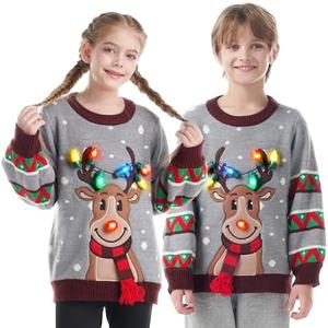 JOYIN Ugly Christmas Sweater Women Men Couples, LED Light Up Ugly Christmas Sweater Kids 2025 Reindeer(Gray), Small