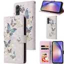 UEEBAI Wallet Case for Samsung Galaxy A36 5G, PU Leather Phone Cover Kickstand RFID Blocking Flip Case Card Slots Wrist Strap Relief Engraved Pattern Magnetic Closure Folio Cover - Blue Butterfly