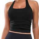 BMJL Womens Halter Built in Bra Workout Sports Tank Tops Buttery Longline Stappy Gym Crop Tops (Medium, Black)