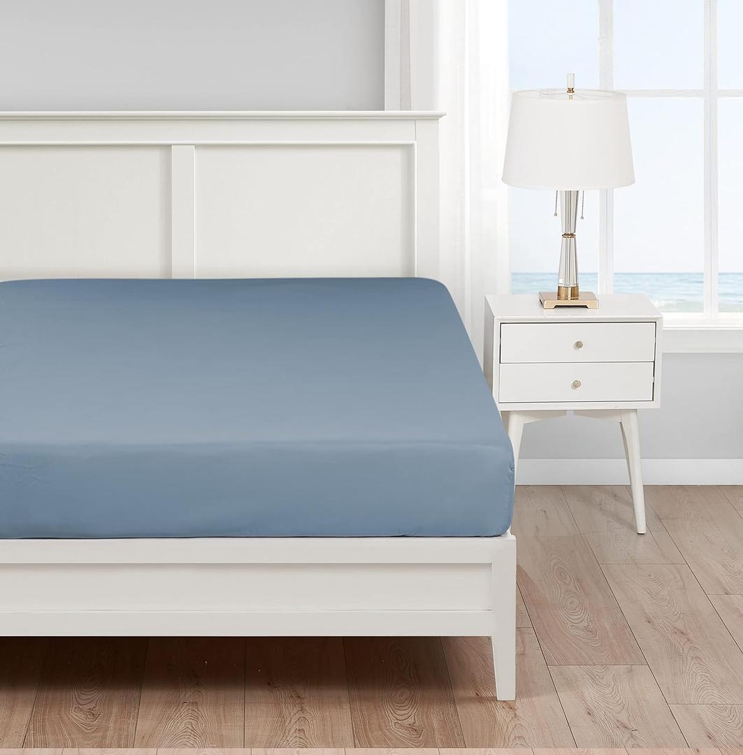 Nautica - Twin XL Fitted Sheet, Cotton Percale Bedding, Casual Home Decor, Dorm Room Essentials (Solid Blue, Twin XL)