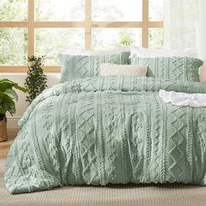Bedsure Tufted Boho Comforter Twin Size - Sage Green Boho Bed, GentleSoft™ 1 Piece Farmhouse-Style Embroidery Bedding, Gifts for Woman, Soft Jacquard Kids' Twin Comforter for All Seasons (Comforter Only)